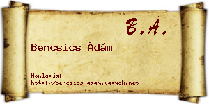 Bencsics Ádám névjegykártya